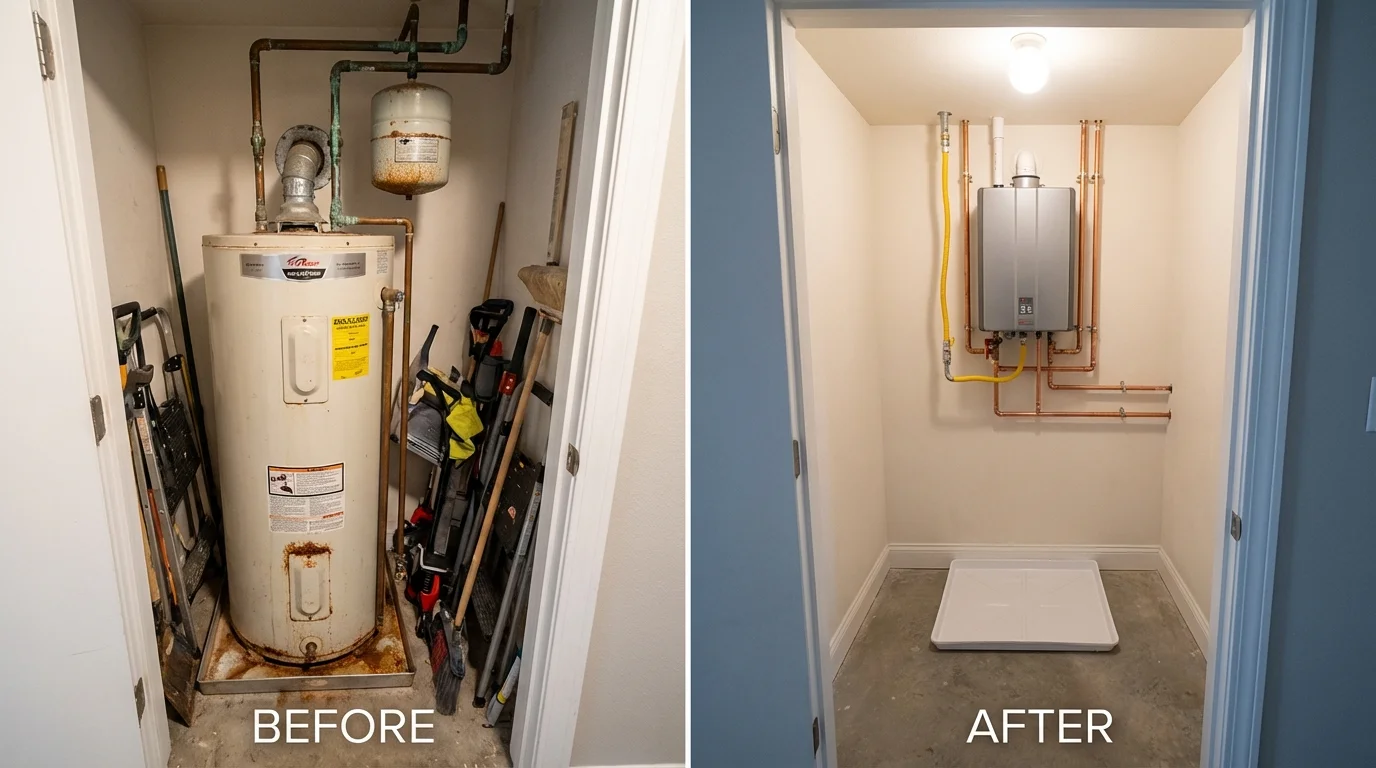 Tank water heater versus wall-mounted tankless unit comparison for Ashburnham, MA homeowners